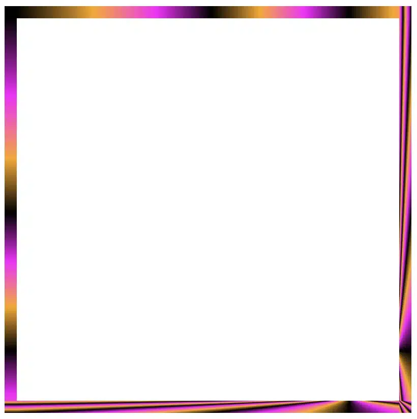 Border effect with black, orange and magenta made combining the conic-gradient technique and the border-image-slice: 1 60 60 1 CSS property