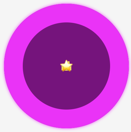 An image showing a purple ciclic shape with a big (60 pixels) magenta inset shadow. It has perfect centered characters but we are able to observe only the last (star) one as it is on the top.