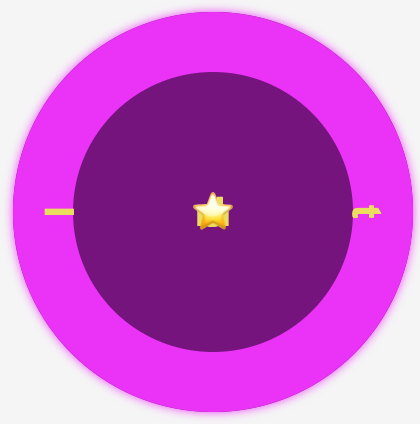 An image showing a purple ciclic shape with a big (60 pixels) magenta inset shadow. It has perfect centered characters but we are able to observe only the last (star) one as it is on the top. The first (I) and the last (t) letters of the phrase are positioned at the 50% of the axis-Y.