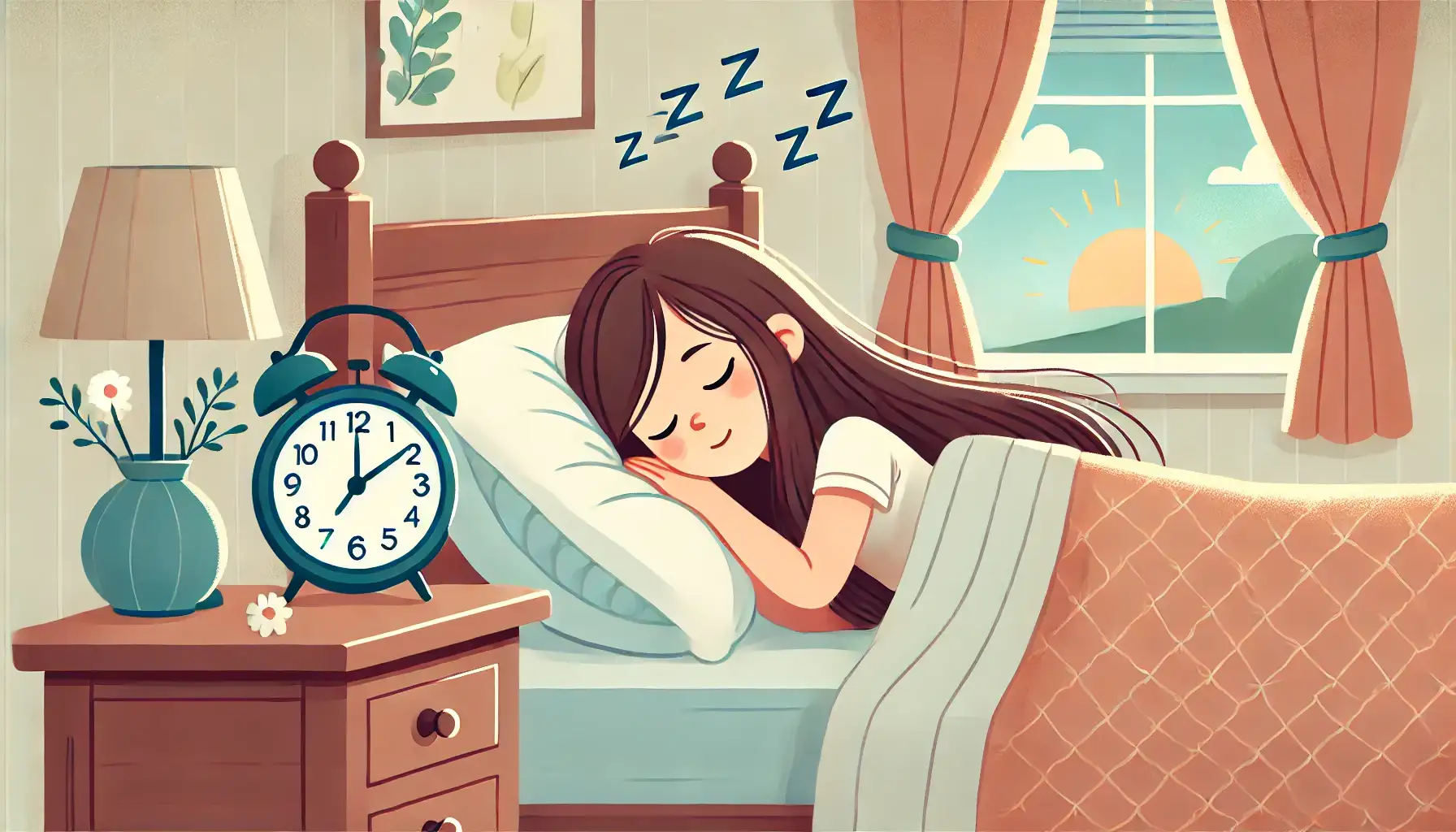 A woman sleeping deep while alarm clock ticking