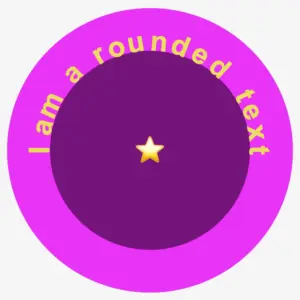 An image showing a purple ciclic shape with a big (60 pixels) magenta inset shadow. It has an also rounded shape text that says: "I am a rounded text". In the center of the ciclic shape stands a star.