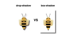 Two bees, one with box-shadow and the other with drop-shadow. Image made by the author.