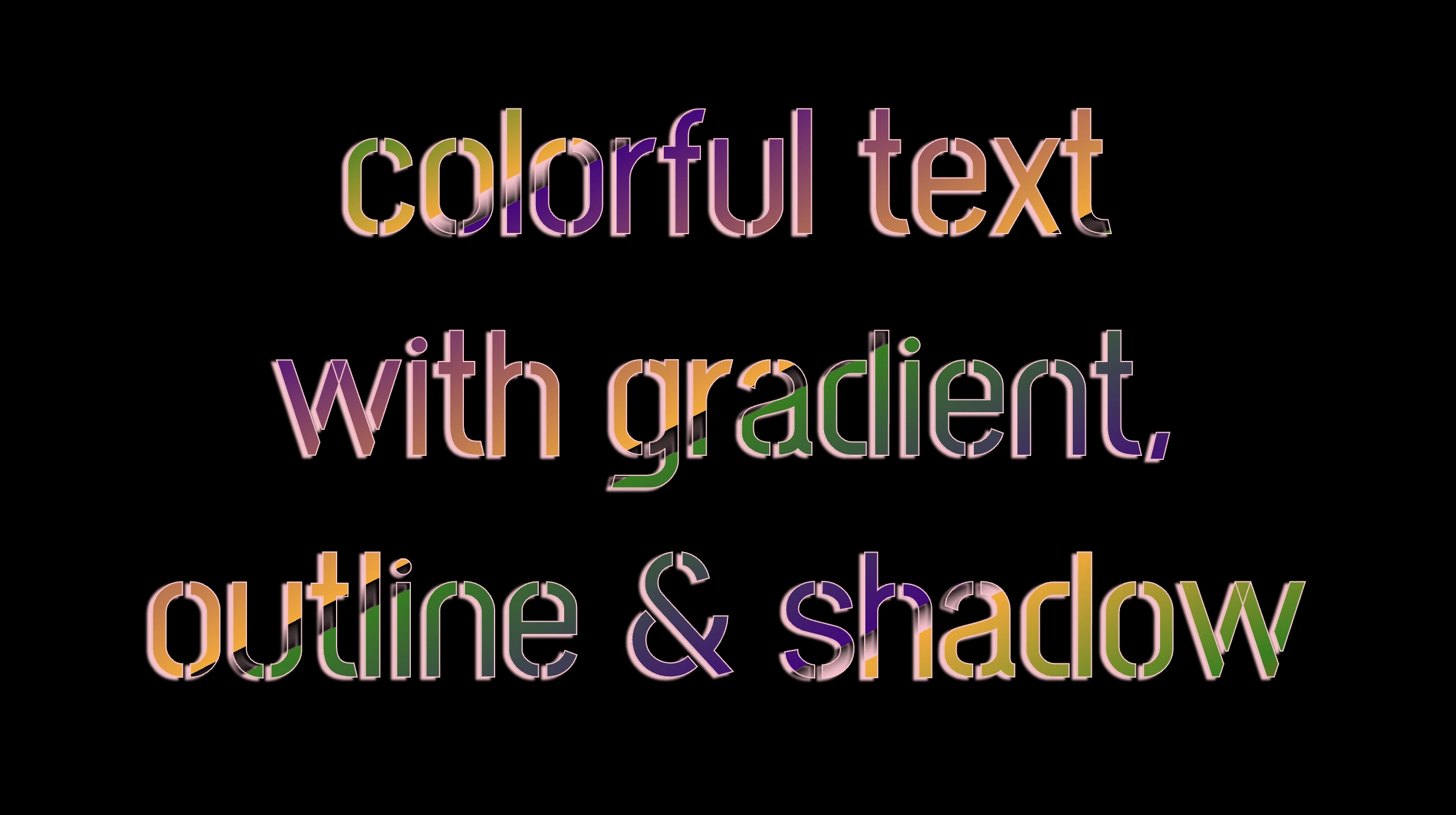 CSS colorful text: This image shows that our text (fonts) has now the colors of the background with outline and shadow. So we finallize our effects by adding the shadow to our text setting the filter: drop-shadow(-2px 2px 2px rgba(250, 190, 210, 0.8)) CSS property.