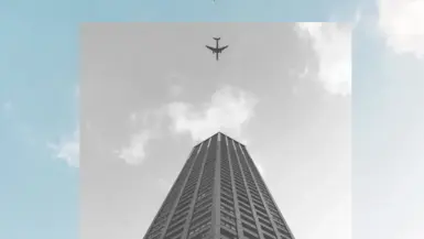 A colorful image with a smaller grayscale version overlaid on top.