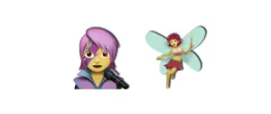 This image displays two colorful emoticons with the CSS grayscale filter set to 40%, partially desaturating their colors. They also feature a 2px -1px 1px gray shadow.