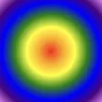 The default radial gradient technique with red, yellow, green, blue and purple. Image made by the author.