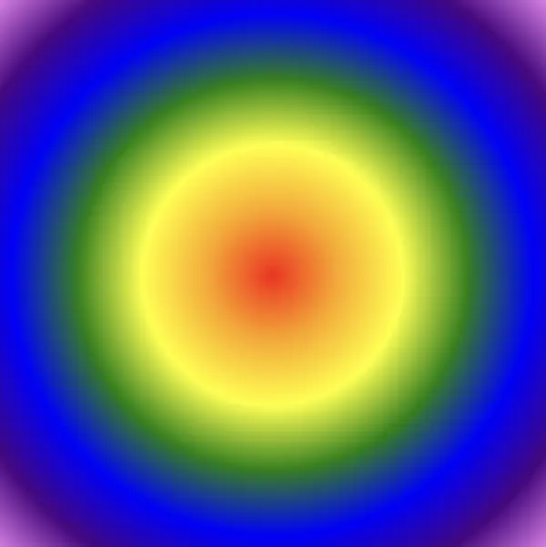 The default radial gradient technique with red, yellow, green, blue and purple. Image made by the author.