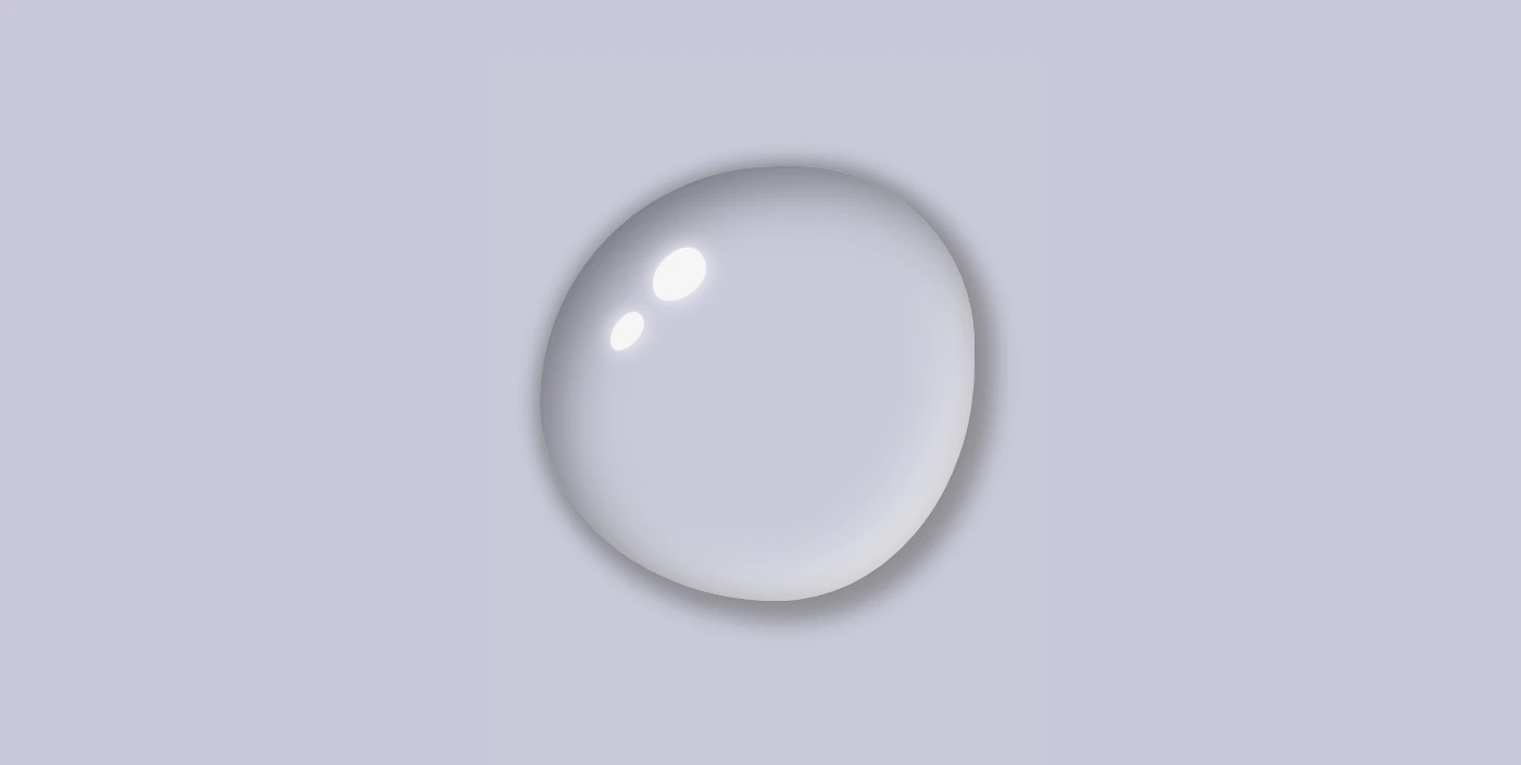 An image showing a CSS gray water drop with two small, almost white oval shapes like shiny effects.