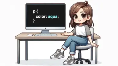 Girl coding on a big screen that shows a paragraph's css syntax.