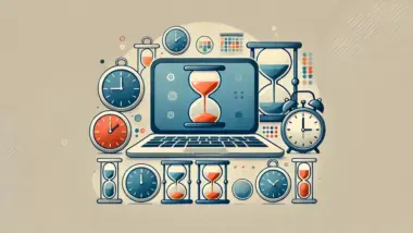Objects showing time, clocks, computer screens, calendars.