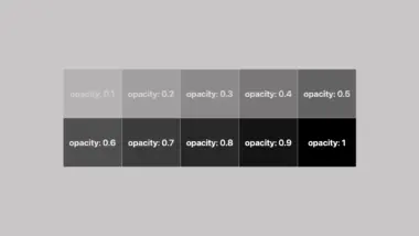 Box divided into parts displaying CSS filter opacity from 0.1 to 1 in black. Image made by the author.