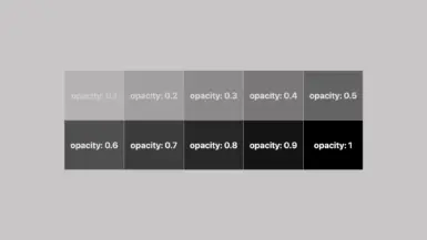 Box divided into parts displaying CSS filter opacity from 0.1 to 1 in black. Image made by the author.
