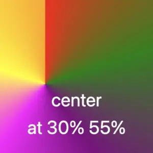 Conic-gradient with many colors where the center is at 30% across and 55% down.