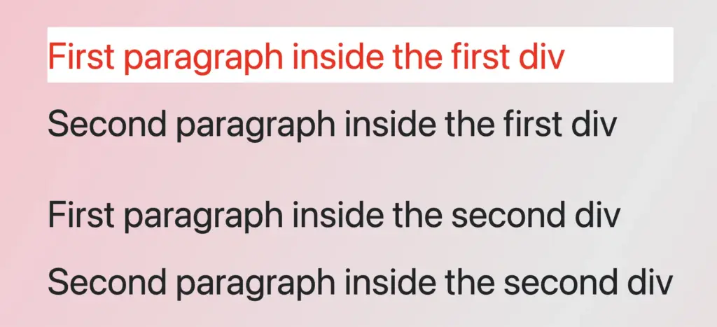 Four paragraphs colored black. The first paragraph is colored red with white background as we have set the