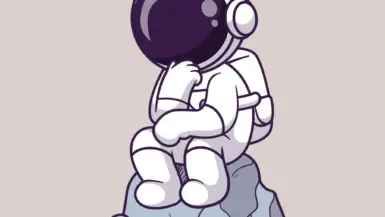 Astronaut overthinking while sitting in a rock