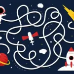 A maze with an astronaut and various elements all around