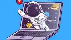 Astronaut flying out of laptop's screen