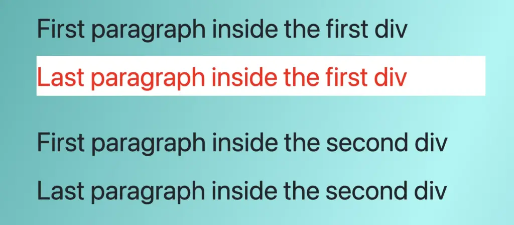 Four paragraphs all colored by default black, apart from the second one which has color red and background color white.