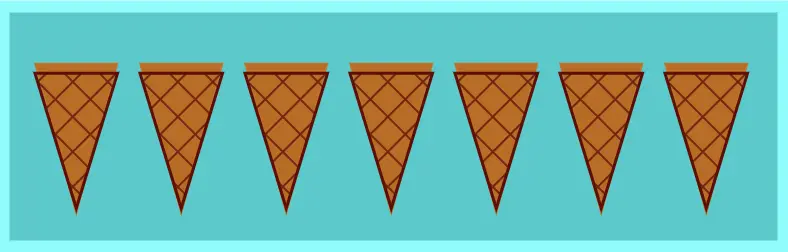 The CSS nth-child() selector. Seven ice cream cones side by side.