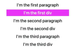 This image shows<p> and <div> sibling elements, with the second element styled differently using the nth-child(2) CSS selector