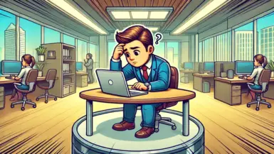 Guy thinking while sitting in his desk