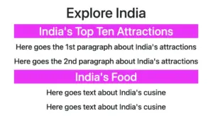 An article HTML element containing<h1>, <h2>, <p>, and <div> elements. All have default styling except the <h2> elements, which have a magenta background and white text, styled using the h2:nth-of-type(n) CSS selector.