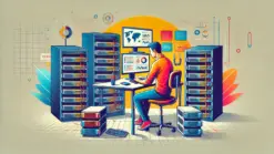 Guy sitting in front of two servers