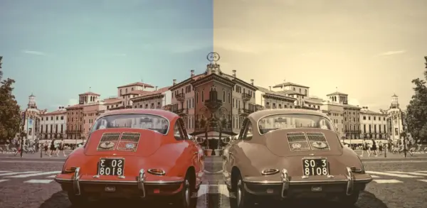 The same image twice. On the left is the origin image while on the right is has the sepia filter