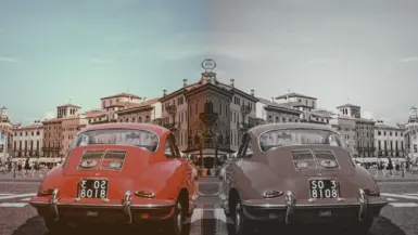 The same image twice. On the left is the origin image while on the right is has the grayscale filter