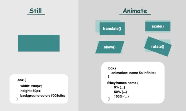 An image splited, showing the difference between stillness and dynamic design utilizing CSS properties