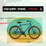 An image showing a bicycle inside a rounded shape after applying clip-path: inset(... round...) CSS property