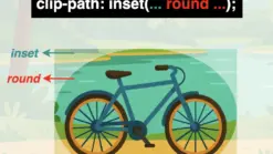 An image showing a bicycle inside a rounded shape after applying clip-path: inset(... round...) CSS property