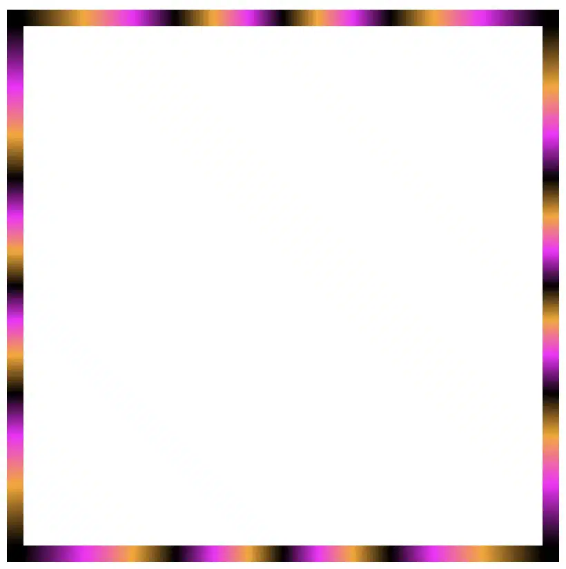Repeating border effect with black, orange and magenta made combining the conic-gradient technique and the border-image-slice: 1 CSS property