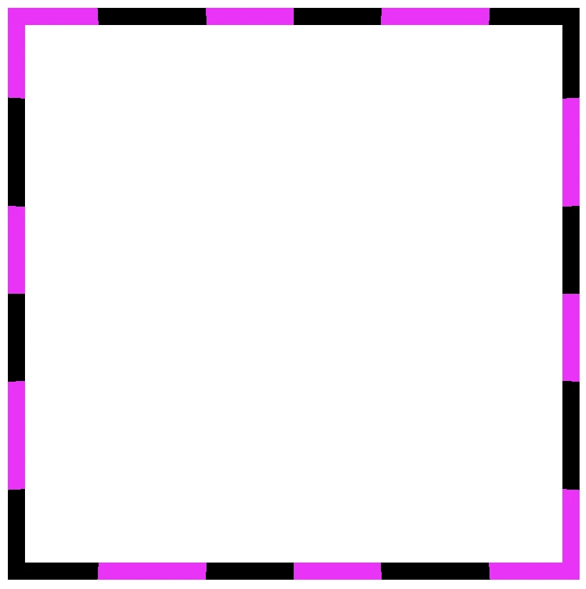 Border effect with black and magenta stripes made combining the conic-gradient technique and the border-image-slice: 1 CSS property