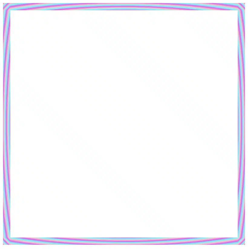 Border effect with repeating stripes from cyan, pink and violet made combining the radial-gradient technique and the border-image-slice: 50 CSS property